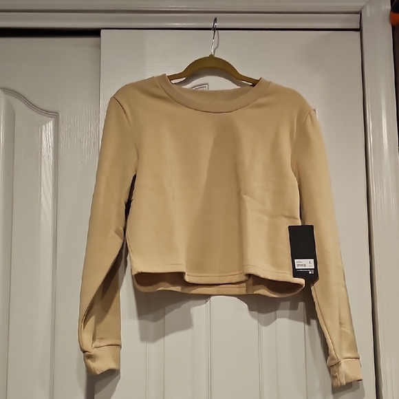 90 Degrees By Reflex Irish Cream Cropped Fleece Sweatshirt NWT - Picture 1 of 5